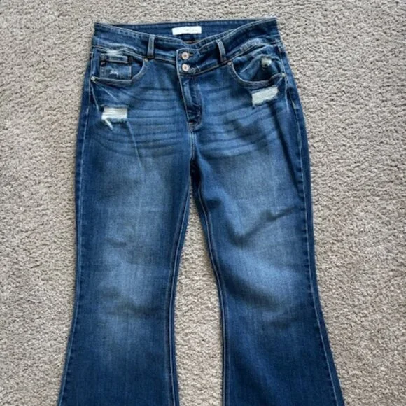 KanCan Johns Creek High Rise CrossOver Waist Flare Blue Jeans size 13/30 - Picture 4 of 9